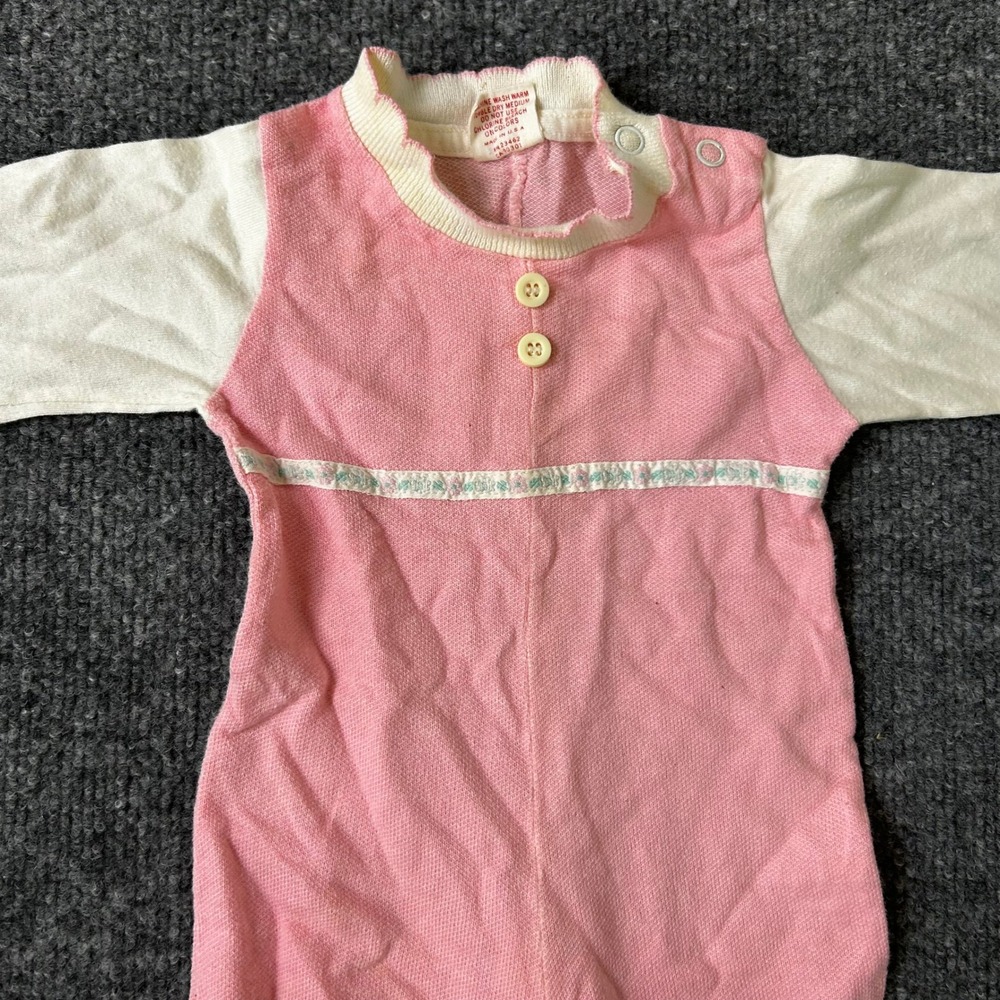 Buster Brown Romper Baby Girl Size 6-9 Months Pink Cotton Vintage Snap